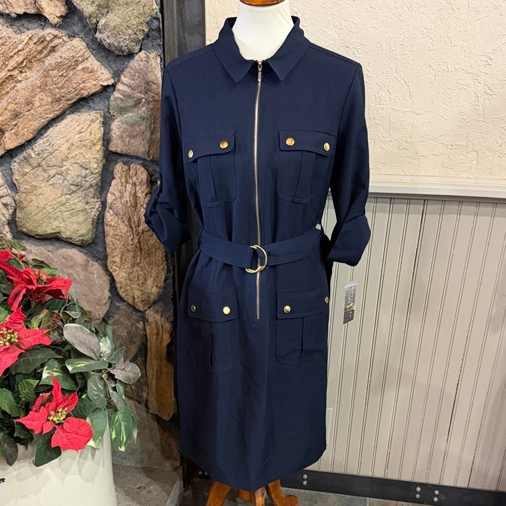 NWT Sharagano Navy Dress with Gold Accents
